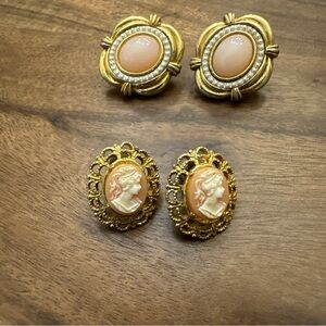 Vintage Gold and Cream Cameo Earrings